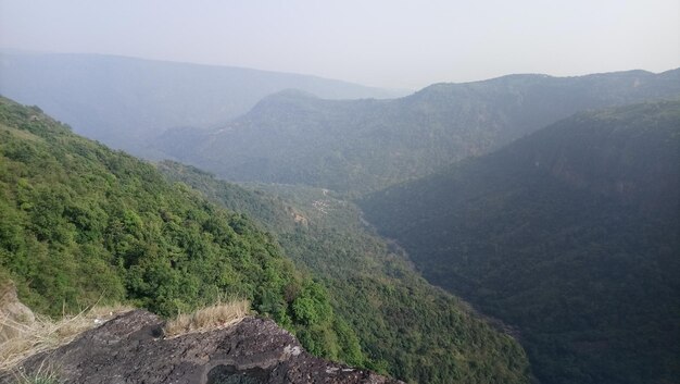 High angle view of mountains against sky