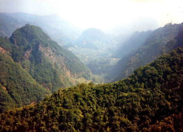 High angle view of mountains against sky