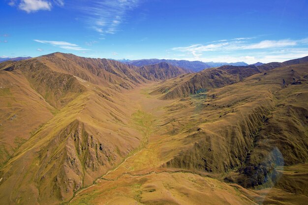 High angle view of mountains against sky