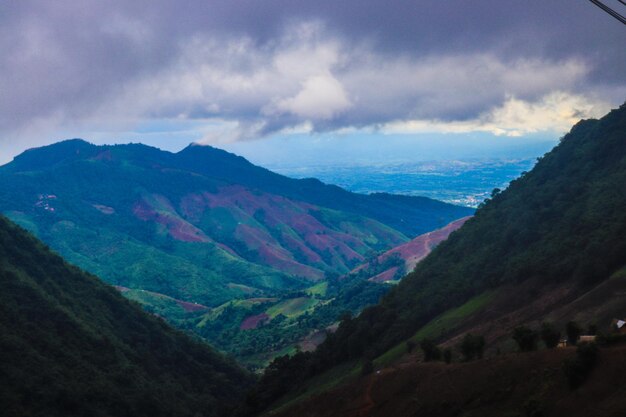 High angle view of mountains against sky