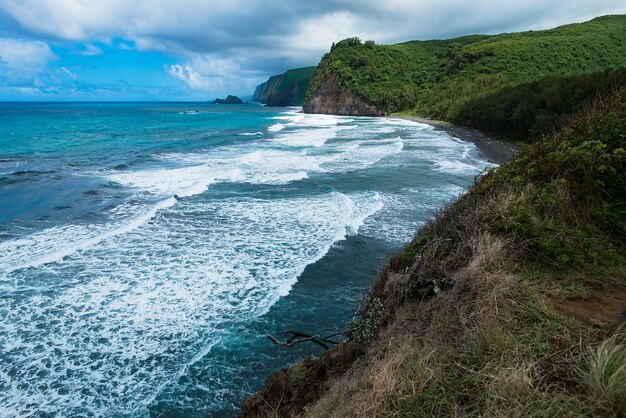 海からの山の高角度の景色