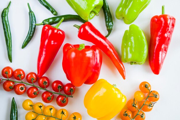 High angle view of multi colored bell peppers