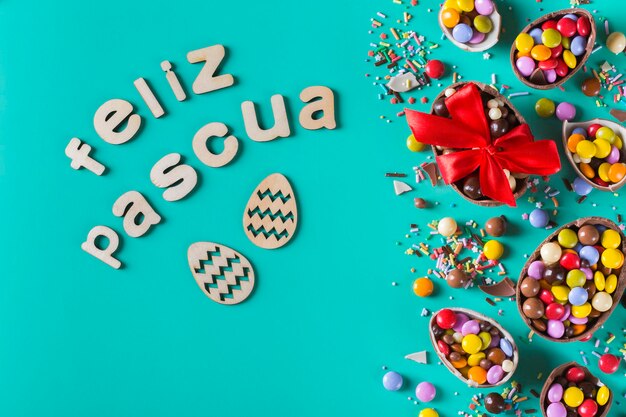 high angle view of multi colored candies on table