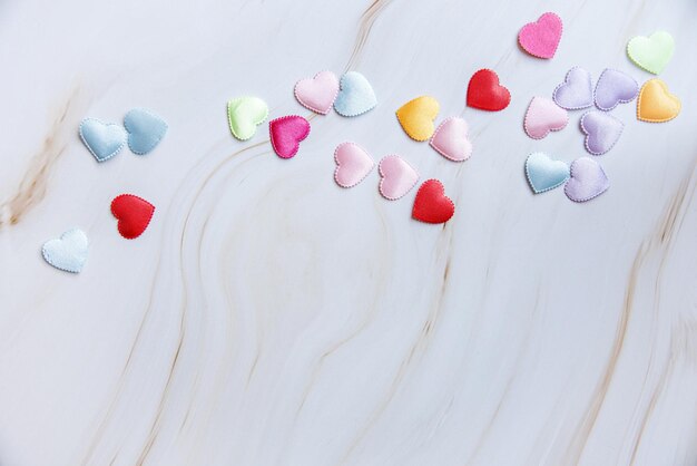 High angle view of multi colored candies on table