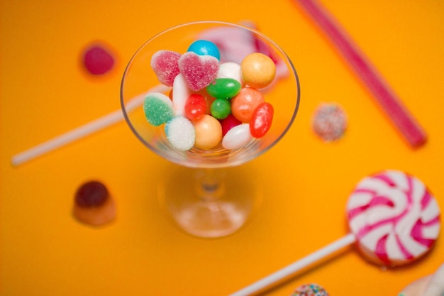 High angle view of multi colored candies