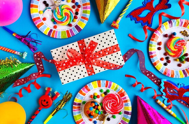 Photo high angle view of multi colored decoration and food on table