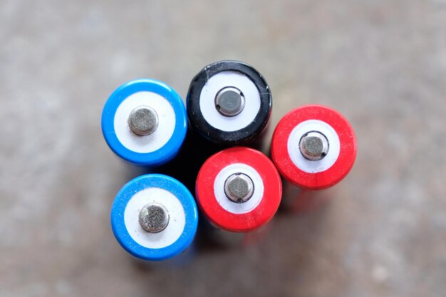 High angle view of multi colored objects on table