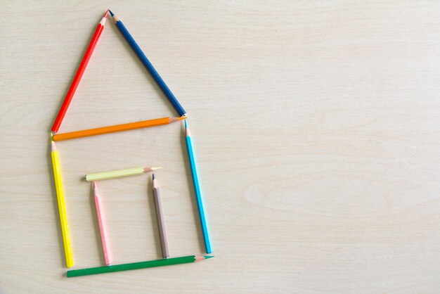 High angle view of multi colored pencils on table