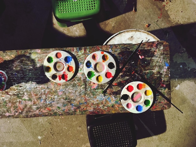 high angle view of multi colored table