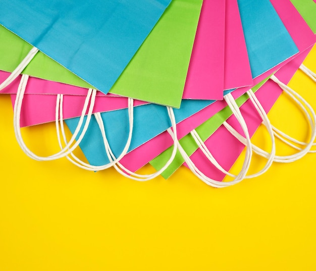 High angle view of multi colored umbrellas on table