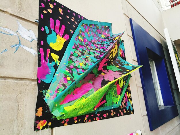 High angle view of multi colored umbrellas