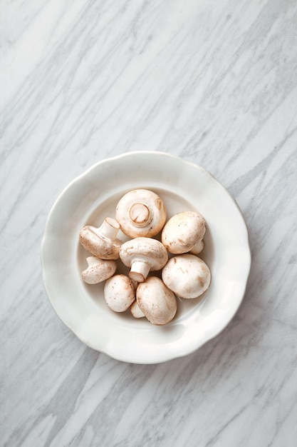 High angle view of mushrooms on plate