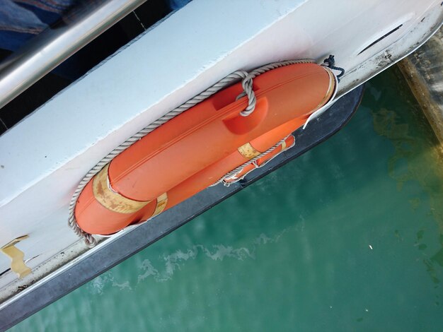 High angle view of nautical vessel floating on water