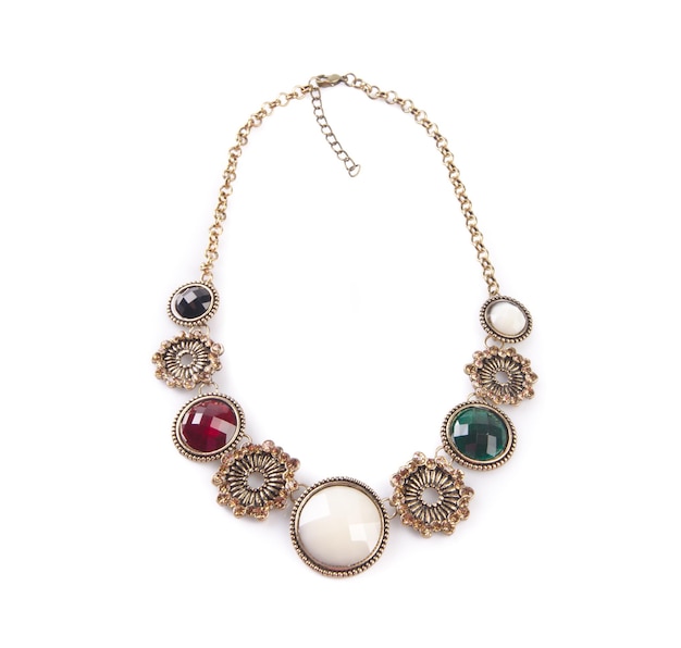 high angle view of necklace on white background