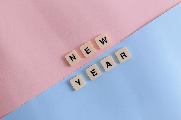 High angle view of new year text on table