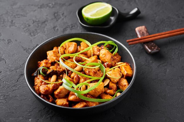 High angle view of noodles in bowl on table