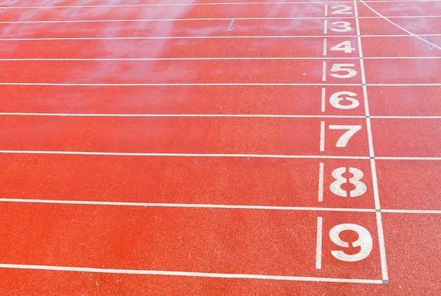 High angle view of numbers on running track