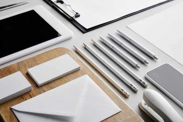 High angle view of objects on table