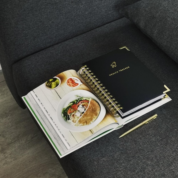 high angle view of objects on table