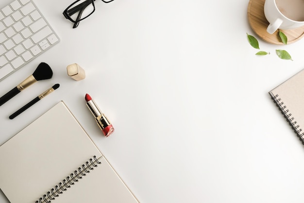 High angle view of objects on white table