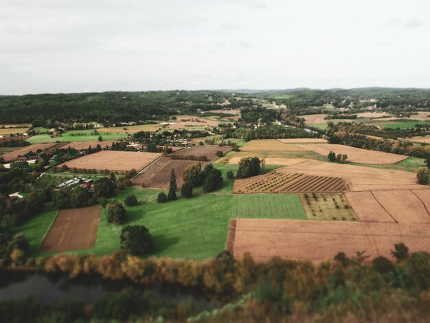 写真 空に照らされた農地の高角度の景色