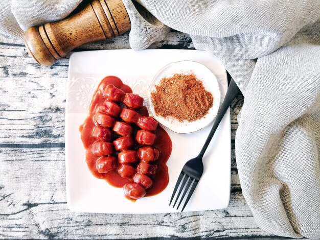 사진 테이블 위 의 아침 식사 의 높은 각도 시각