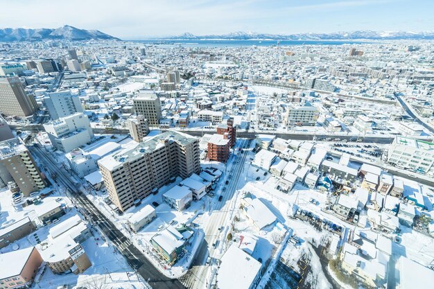 写真 冬の間都市の建物の高角度の眺め