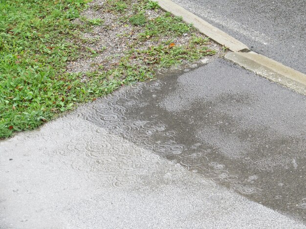 写真 道路から見た歩道の高角度の景色