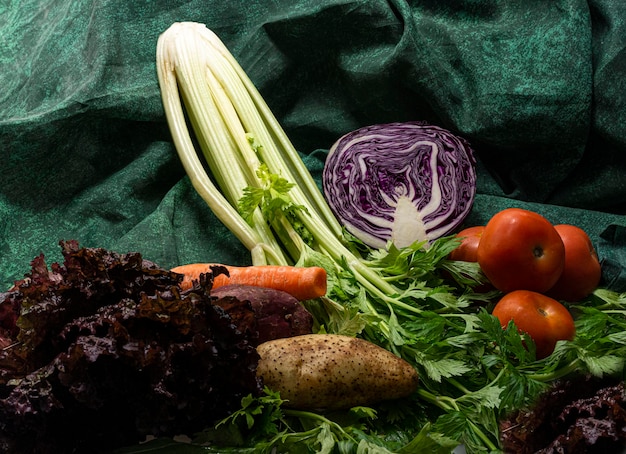 写真 フルーツと野菜の高角度の視点