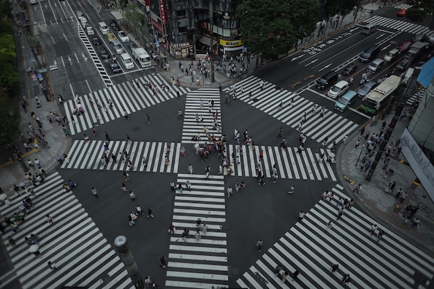 写真 道路を歩く人々の高角度の景色