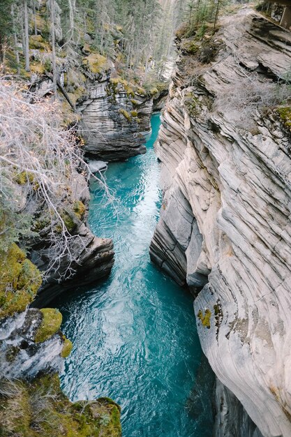 写真 岩の間にある川の高角度の景色