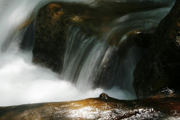 写真 岩の上で流れる川の高角度の景色