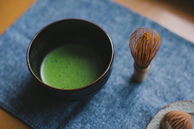 写真 テーブルの上のお茶の高角度の景色