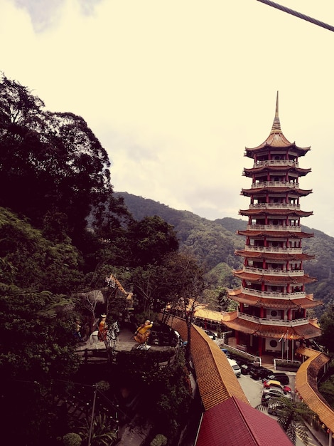 写真 天空に照らされた寺院の高角度の景色