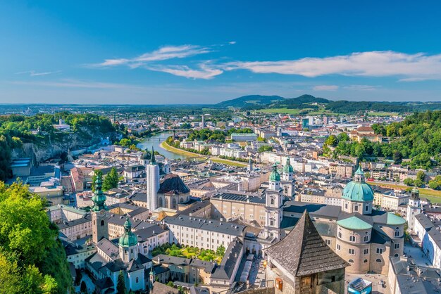 写真 空に向かって町の景色を高角度で眺める