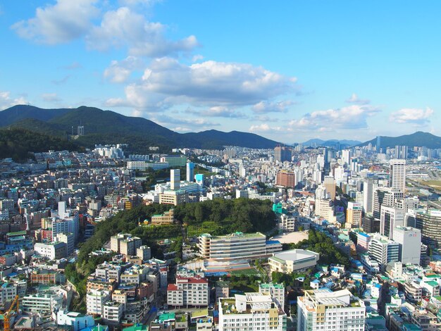 사진 하늘을 배경으로 도시 풍경의 높은 각도 시각