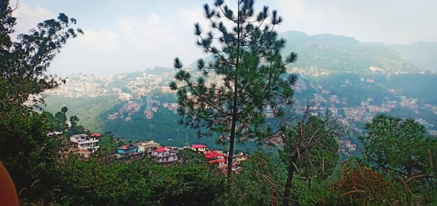 写真 空に向かって町の景色を高角度で眺める