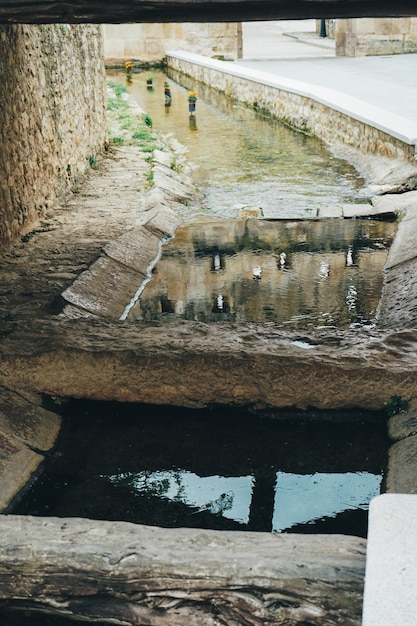 High angle view of old building by lake