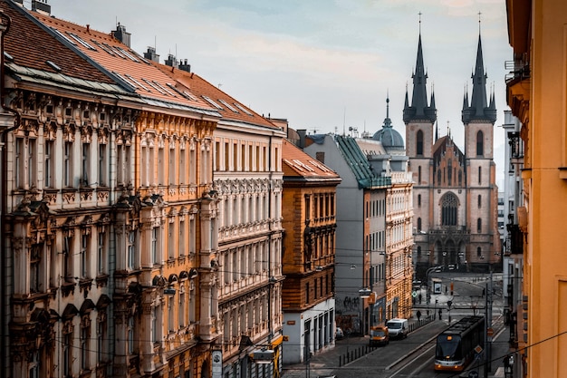 High angle view of old buildings against sky in city
