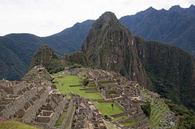 High angle view of old ruins against sky