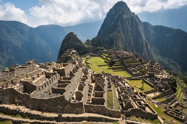 High angle view of old ruins on mountain