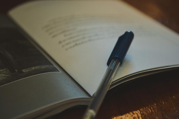 High angle view of open book on table