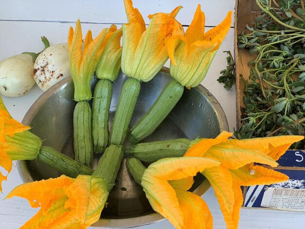 High angle view of orange flower for sale in market