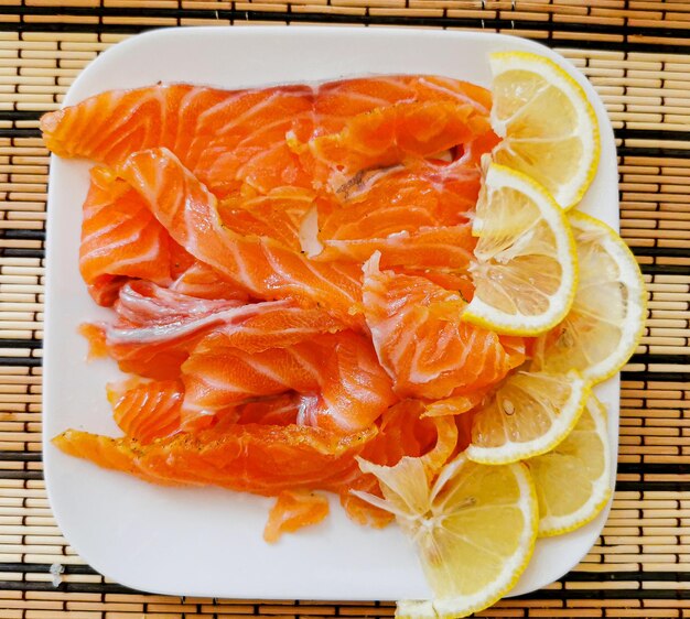 High angle view of orange fruit on table