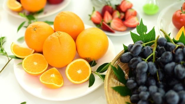 High angle view of orange fruits on table