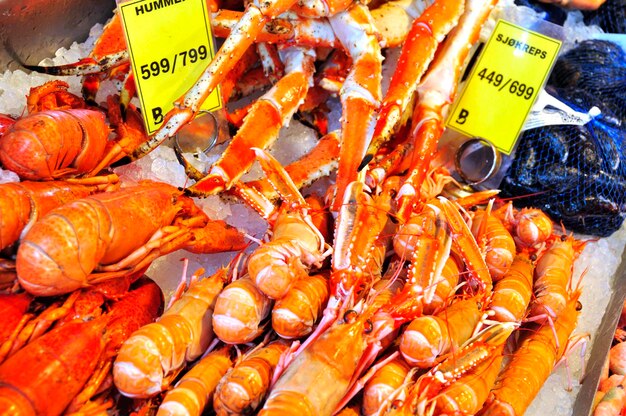 High angle view of orange for sale at market stall