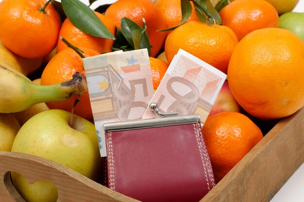 High angle view of oranges in container