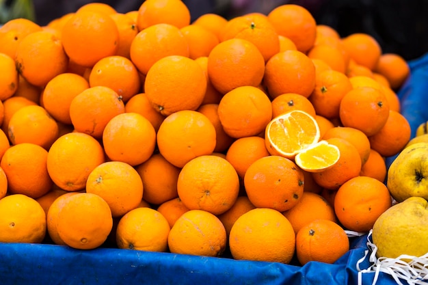 High angle view of oranges at market stall