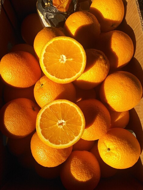 High angle view of oranges