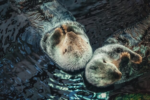 Foto vista ad alto angolo della lontra in acqua